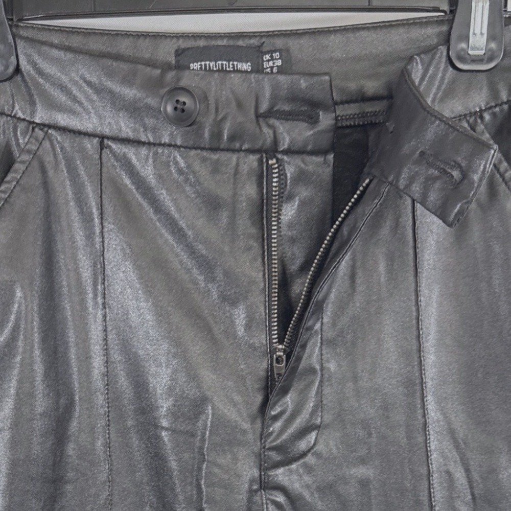 PrettyLittleThing Womens Black Faux Leather High Waisted Straight Leg Pants 6 - Picture 5 of 11